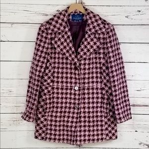 Pink/Maroon Houndstooth Tweed Coat